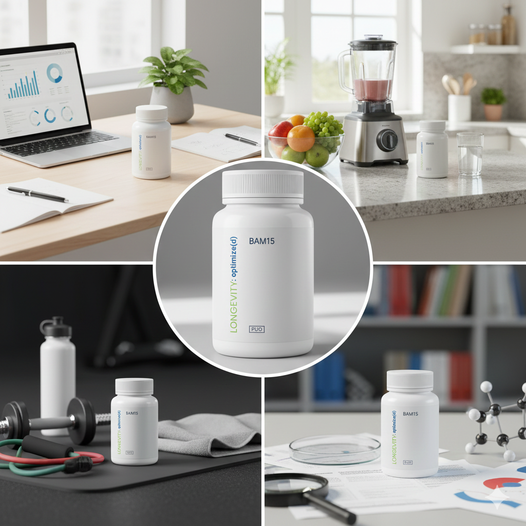 Private label supplement bottles in professional workspace